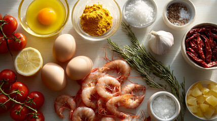 Fresh ingredients for delicious seafood dish