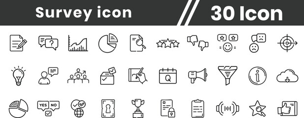 Survey and vote line icon set collection. line vector icon set. Pixel perfect. Editable stroke. Poll, voting, questionnaire, election sheet, checkmark
