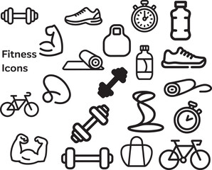 Fitness equipment and exercise icons dumbbell shoes