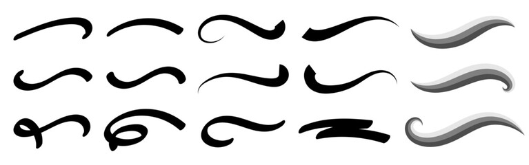 Collection of hand-drawn lettering underlines. Vector stroke elements for design accents and highlights. Set of decorative underline lines.