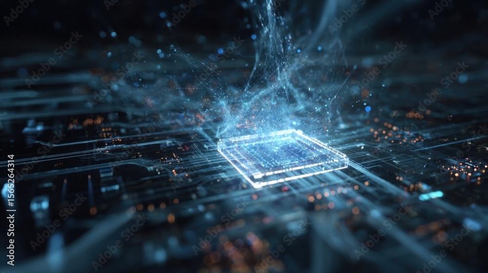 Aufkleber advanced technology and quantum mechanics closeup focus on a quantum computer system with a backdrop