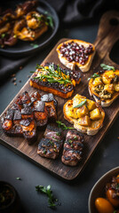 Delicious breakfast boards with a variety of savory and sweet bites displayed on a wooden platter during a morning gathering