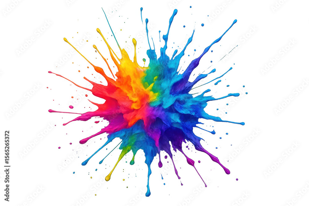 Poster rainbow colored paint splashing, creating a vibrant and dynamic explosion of color on a transparent 