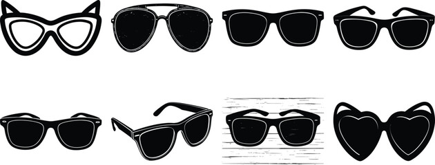 Vector art of various styles of sunglasses isolated on transparent background