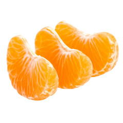  Close-Up of Three Juicy Orange Segments in Line with Clear Pulp Detail, isolated on a white background PNG