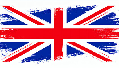 United Kingdom flag in dynamic brush stroke effect with red, white, and blue layered design on clean white background, artistic patriotic 4K resolution