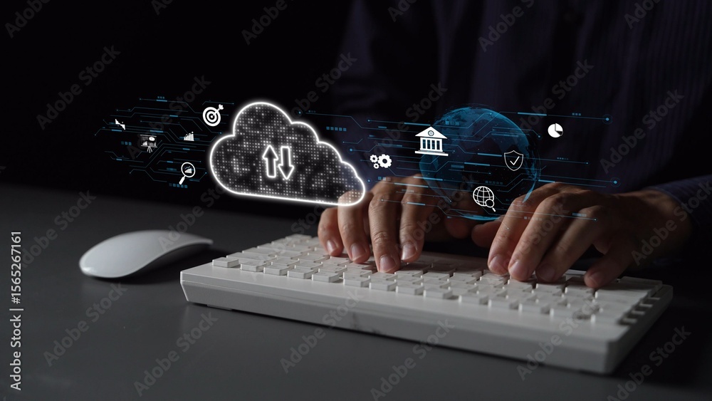 Poster cloud computing, cloud strategy, and cloud technology transforming digital infrastructure with scala