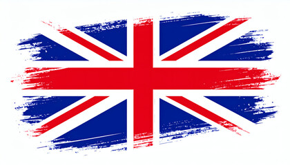 United Kingdom flag in dynamic brush stroke effect with red, white, and blue layered design on clean white background, artistic patriotic 4K resolution