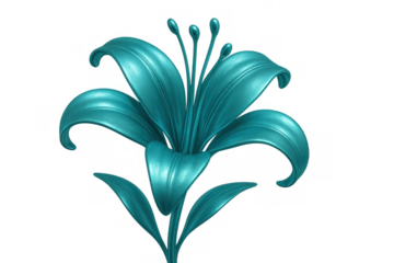 Metallic teal lily is blooming on a transparent background, perfect for adding a touch of elegance to any project