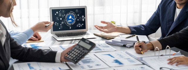 Business intelligence and data analysis concept. Analyst team working on financial data analysis...
