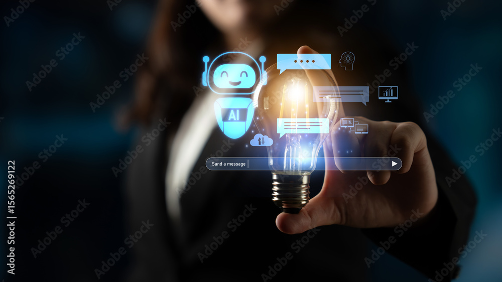 Poster ai chatbot improves virtual assistant interaction. ai chatbot processes text, supports users, ai cha