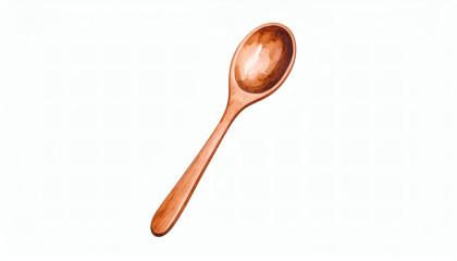 Wooden spoon illustrated in textured brown brush paint on clean white canvas background, artistic rustic kitchen utensil design in high resolution