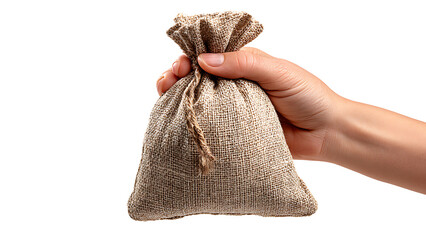 hand holding money bag on transparent background PNG