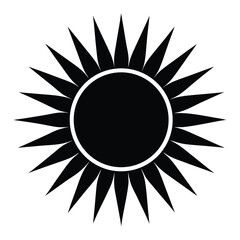 Stylized sun silhouette with sharp radiating beams and a perfectly circular outline ideal for graphic design projects