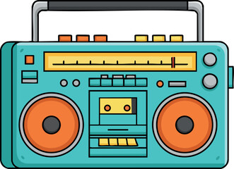 Fototapeta premium Retro boombox cassette player with turquoise body and orange speakers vector illustration 