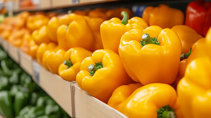 Fresh peppers on display in a market. A colorful and tasty ingredient, perfect for adding flavor to any meal.