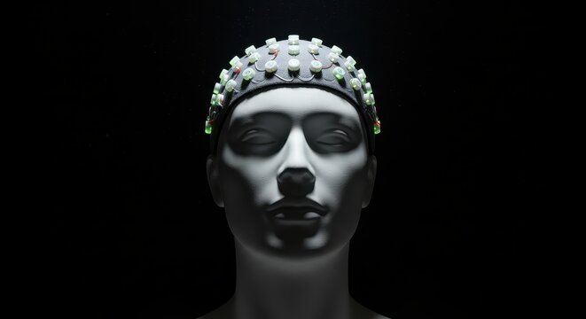 Electrode-covered EEG cap used for brain activity measurement in scientific research