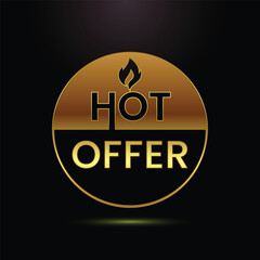 Golden hot offer badge with flame symbol on black background