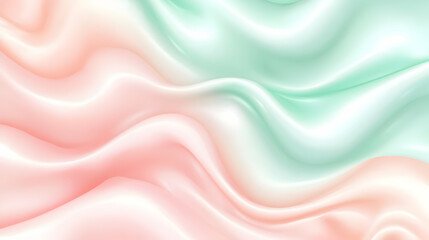 Obraz premium Delicate, flowing fabric with a soft, pastel color gradient. Gentle, wavy folds in light peach, soft white, and mint green hues create a smooth, elegant surface