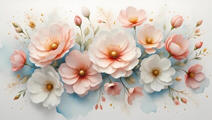 Soft Pastel Watercolor Floral Arrangement with Elegant Blossoms