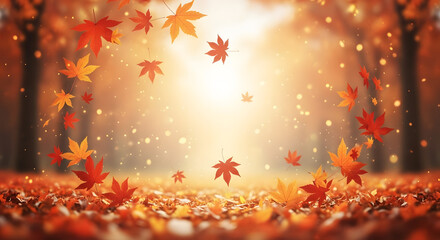 Autumn Maple Leaves Falling: Golden Hour Glow