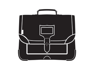 Vector isolated one single men classic business briefcase colorless black and white flat symbol icon logo infographics on a white background silhouette shadow shape stencil solid black