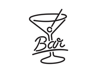 Vector isolated glass bar sign with the inscription word Bar cocktail colorless black and white contour line easy drawing