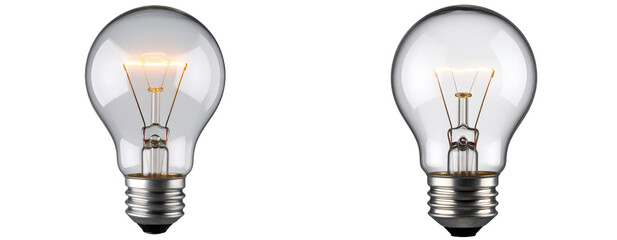  Close-up of Glowing Incandescent Light Bulb with Visible Filament, Isolated on Transparent Background PNG