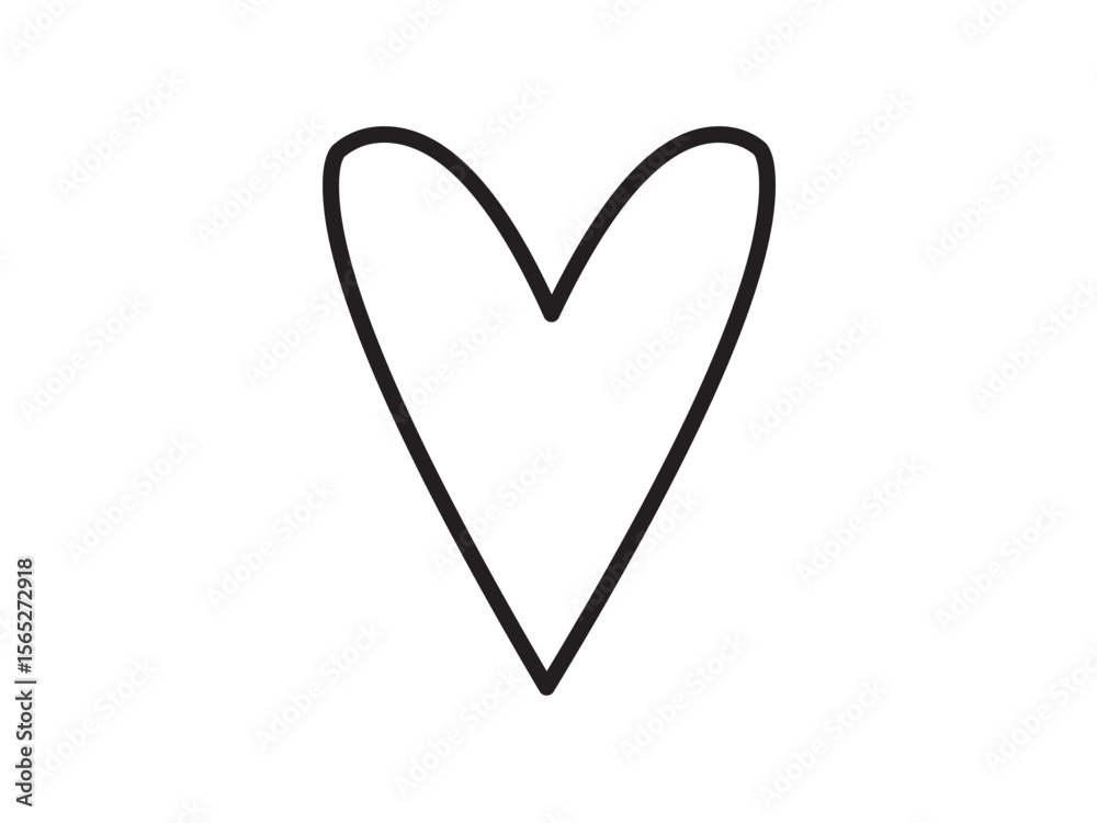 Sticker vector isolated one single simple minimal vertical heart doodle shape colorless black and white cont