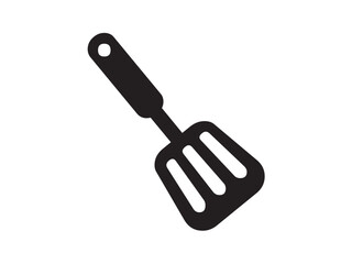 Vector isolated one single simple kitchen spatula for frying and cooking shape colorless black and white outline silhouette shadow shape stencil solid black