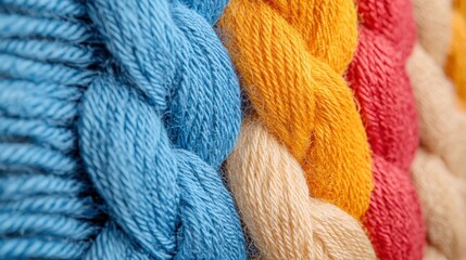 Close-Up of Colorful Braided Rope Displayed Together in an Artistic Arrangement Showcasing Textures and Vibrant Hues