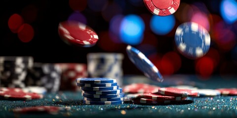 close up of poker chips on a table generated image