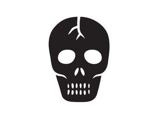 Vector isolated one single simple black skull dead man dead inside portrait front view colorless black and white outline silhouette shadow shape stencil solid black