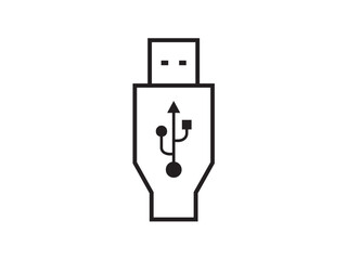Vector isolated one single simple USB plug port sign  colorless black symbol icon logo infographics on a white background simple minimal graphic element