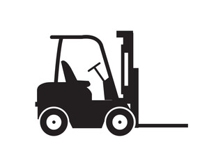 Vector isolated one single warehouse loader truck storage equipment side view colorless flat black symbol icon logo infographics on a white background simple minimal graphic element