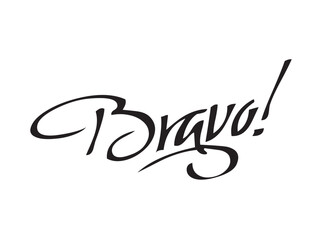 Vector isolated lettering word BRAVO text hand written marker style colorless black symbol icon logo infographics on a white background simple minimal graphic element