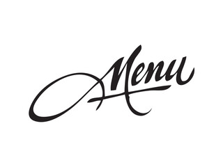 Vector isolated lettering word MENU text hand written marker style colorless black symbol icon logo infographics on a white background simple minimal graphic element