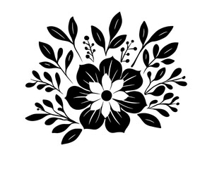 Botanical silhouette elements. Abstract twigs with leaves and flowers in various shapes. Beautiful vector illustration, suitable for cards, decorations and various designs.

