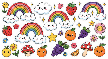 Kawaii Rainbow Fruit Stickers: Cute Cartoon Design