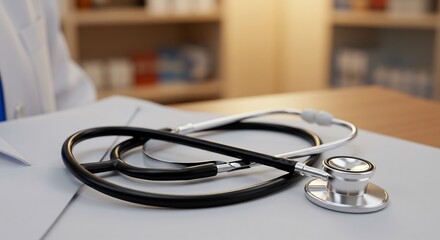 Close-up of a Medical Stethoscope on a Doctor's Desk