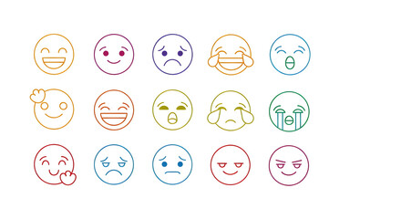 Colorful Line Art Emojis: Diverse Emotions Set