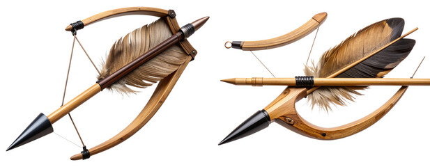 Close-up of Wooden Archery Arrow with Feather Fletching, Isolated on Transparent Background PNG