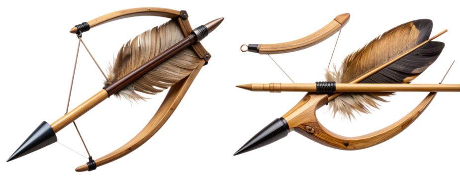 Close-up of Wooden Archery Arrow with Feather Fletching, Isolated on Transparent Background PNG
