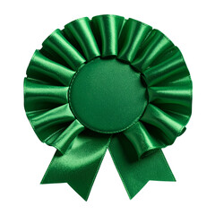  Modern Green Rosette Badge with Curled Satin Ribbons, Side-Angled View, isolated on a transparent background PNG