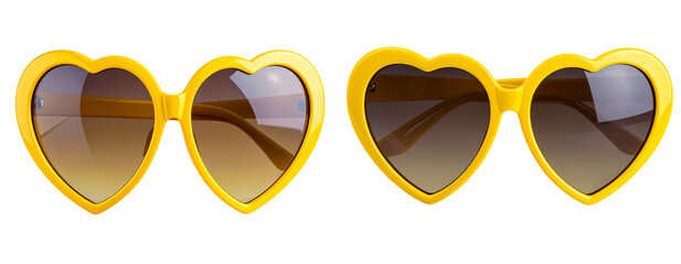  Close-up of Yellow Heart-Shaped Sunglasses with Reflective Lenses, Isolated on Transparent Background PNG