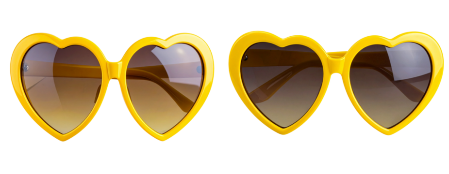  Close-up of Yellow Heart-Shaped Sunglasses with Reflective Lenses, Isolated on Transparent Background PNG
