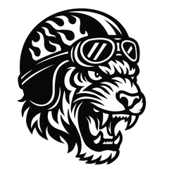 Vintage Tiger Head with Helmet and Goggles ? Retro Tattoo Vector Art.eps