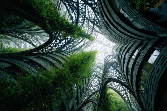 Fototapeta Architecture geometry Organic skyscraper grown from fractal vines blending nature with precise mathematical forms architecture geometry