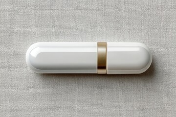 Flat lay style A sleek, modern container with a gold band, placed on a textured background, ideal for storing small items or cosmetics.