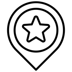 Location Star Outline Style Icon Vector Design - location pin with star symbol, representing featured or favorite place